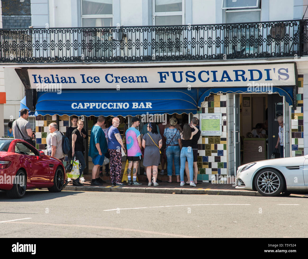 People standing in a queue at the famous Fusciardi`s ice cream shop in